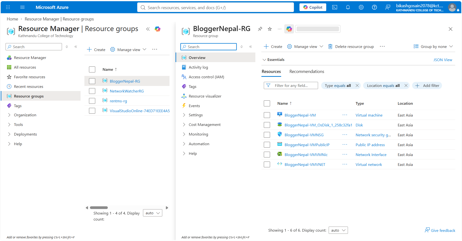 BloggerNepal Azure resource group