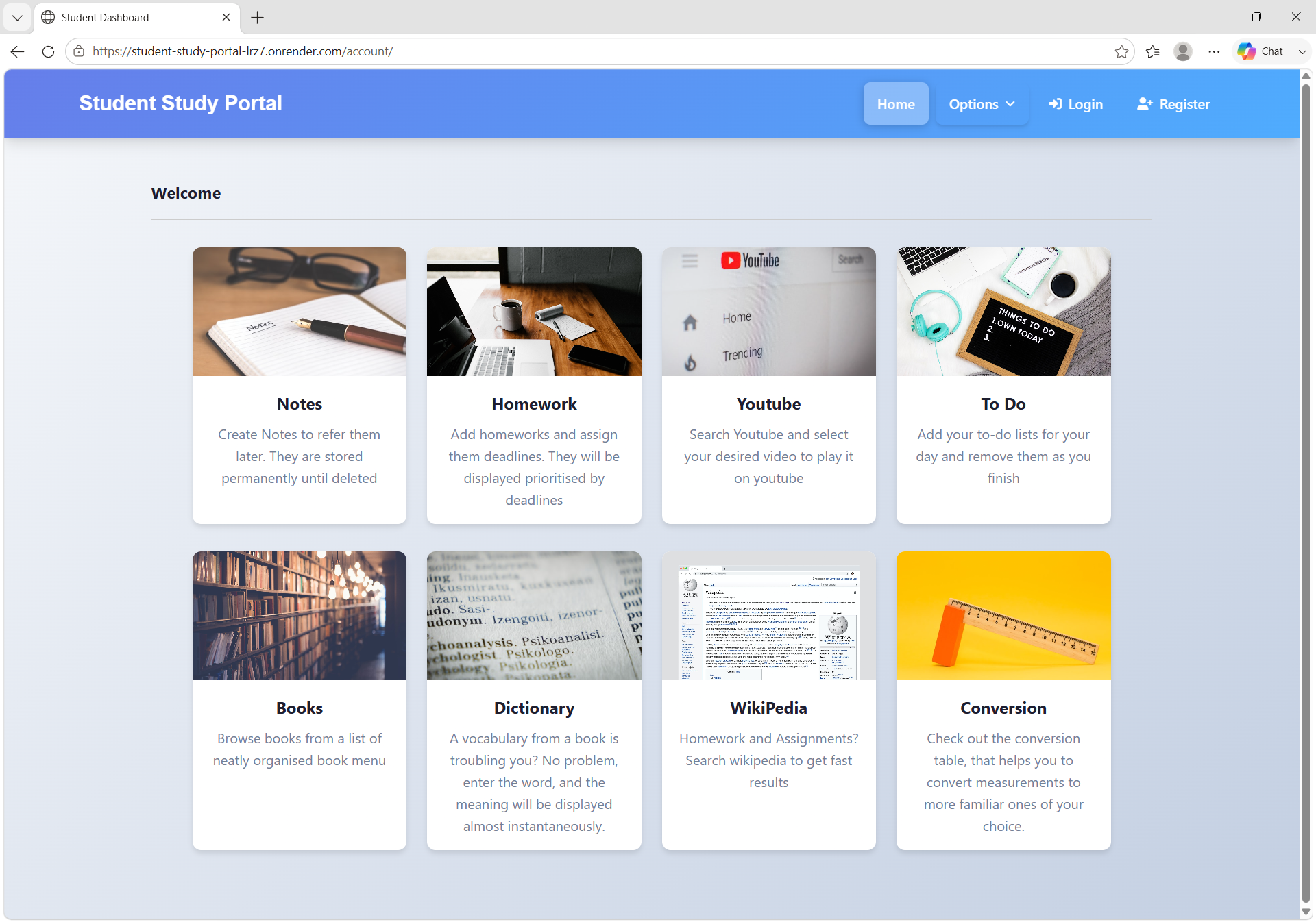 Student Portal home page